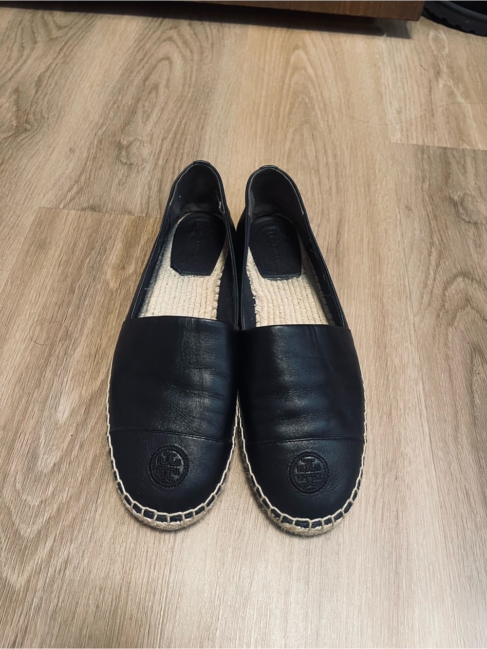 Tory Burch Black Leather Espadrille Flats